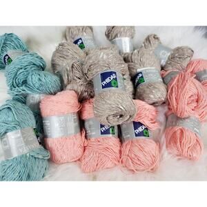 NEW 15 Skeins Phildar Canasta 164 Yarn Cotton Acrylic 50g Pastel Blue Taupe Pink